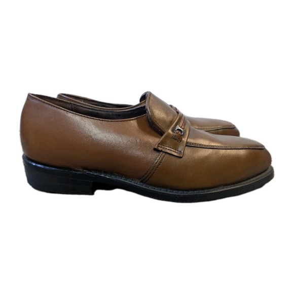 US9 Knapp Shoes Cushioned Comfort BROWN LEA FORMAL DRESS LOAFERS Goodyear Vintag